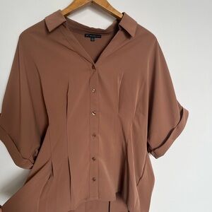 Adrianna Papell Brown Button-Front Collared Blouse